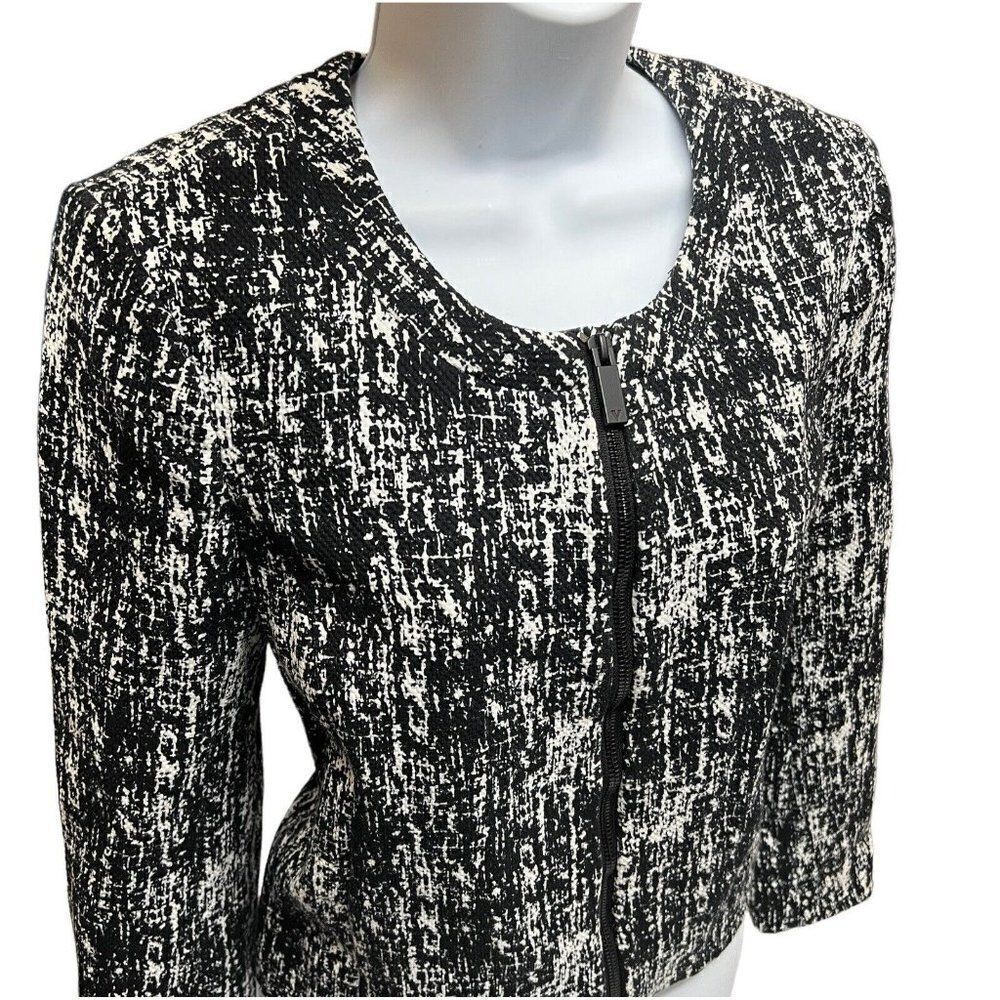 Vince Camuto Women's M Blazer Jacket Black White Zip Abstract Speckled Textured
